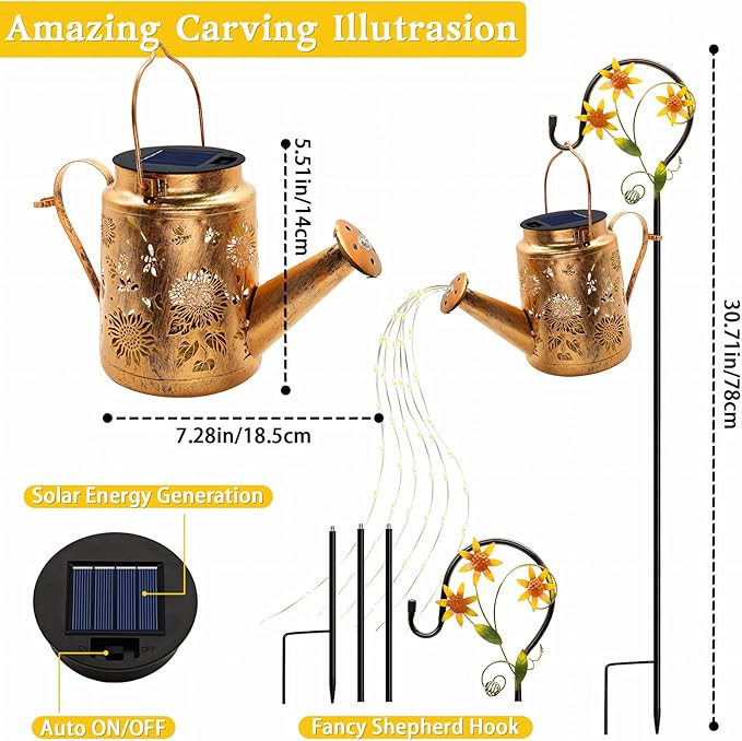 Solar Watering Can with Lights Birthday Gifts for Mom Women Mother's Day Outdoor Garden Decor Sunflower Solar Garden Lights for Outdoor Pathway Yard Lawn Patio Waterproof Gardening Decorations