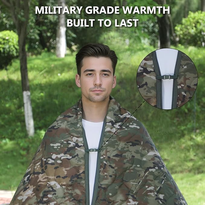 Camo Poncho Liner Army Blanket Military Sleeping Bag with A Compression Carrying Bag for Traveling Hiking Camping Outdoor Survival Car Blanket