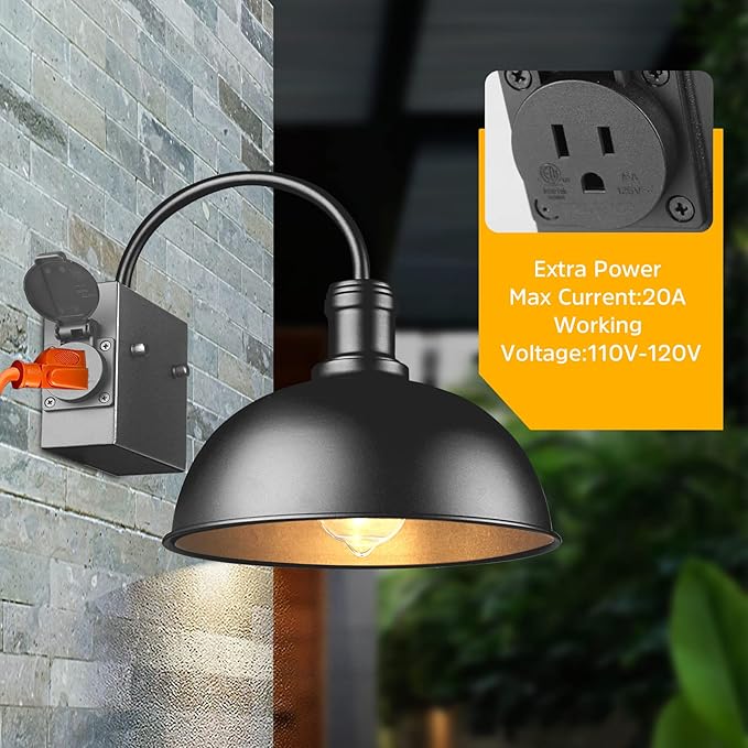 2-Pack Outdoor Wall Sconces Exterior Farmhouse Gooseneck Barn Light Vintage Matte Black Outside Wall Lighting Fixture Anti-Rust Waterproof Outdoor Light for House Porch Garage Entryway