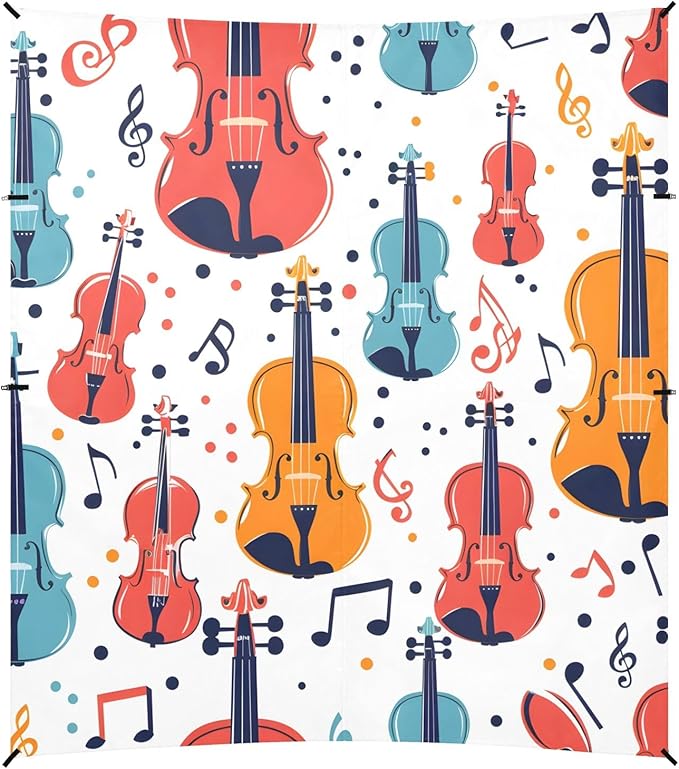 Colorful Seamless Pattern with Violins and Notes Camping Sun Shelter Beach Tent Portable Beach Sun Shade Outdoor Canopy for Camping Trips Fishing Picnic