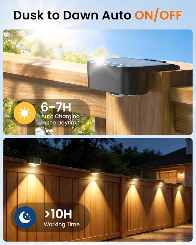 Solar Deck Lights Outdoor 8 Packs 3000/4000/6000K 3 Modes Solar Fence Lights outdoor Waterproof Solar Step Lights for outsidefor Deck Stair Step Fence Wall Patio Yard Pool and Pathway