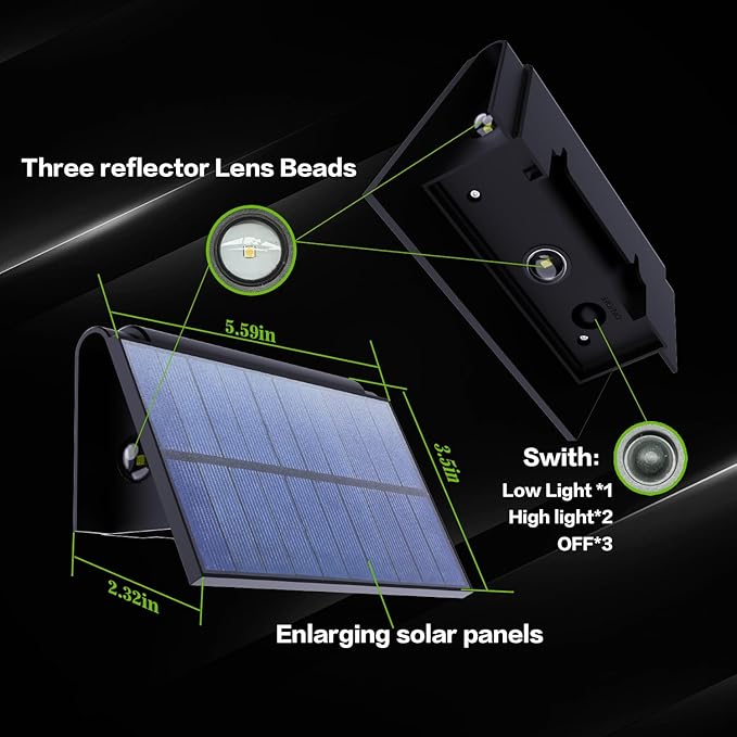 3LED Solar Fence Lights Outdoor Bright Wall Light Dusk to Dawn Ip65 Waterproof Solar Powered LightsTriple-Sided Illumination for Deck/Patio/Yard/Garage/Proch(Warm White 4 Pack)