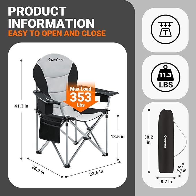 KingCamp Heated Camping Chairs with Lumbar Support Oversized Camp Chairs for Adults with Heating Folding Heated Chairs with USB Padded Camping Chair Outdoor Autumn(NO Battery)