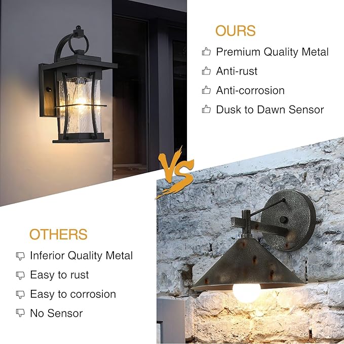 Outdoor Lighting Fixtures Wall Mount 1-Light 15''H Dusk to Dawn Exterior Light for House Outdoor Wall Lantern with Clear Glass for Front Porch Patio Garage (15'' H with Photocell 1 PC)