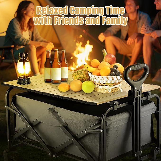 Metal Tabletop Board for Wagons CartFoldable Table 34×21 Heavy Duty for WagonAlloy Board with Load Capacity 68LBSCamping Essential and Gear for Outdoor Party with Family and Friends(Khaki)