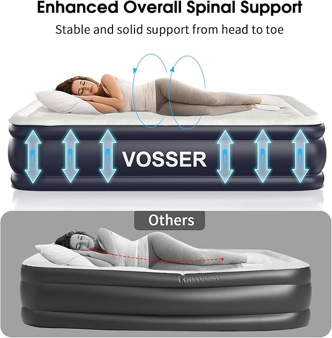 Air Mattress Queen with Built in Pump18'' Inflatable Mattress of Vertical BeamsSelf Inflatable/Deflation Blow Up Mattress in 3 MinsFlocked Top Airbed with Carry Bag for Home Camping