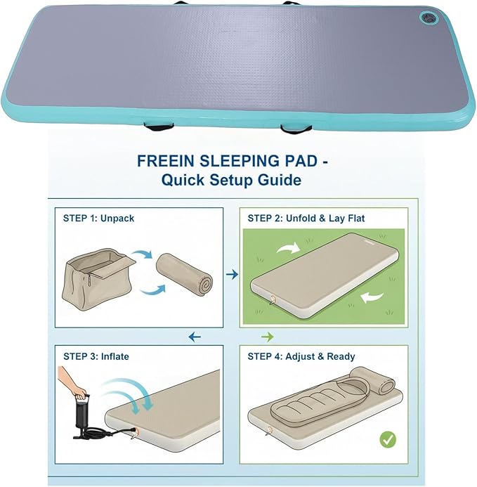 Air Mattress with Pump PVC Water Proof Airtight Portable Inflatable Air Bed for Camping Travel Guests Green 192x65x10cm