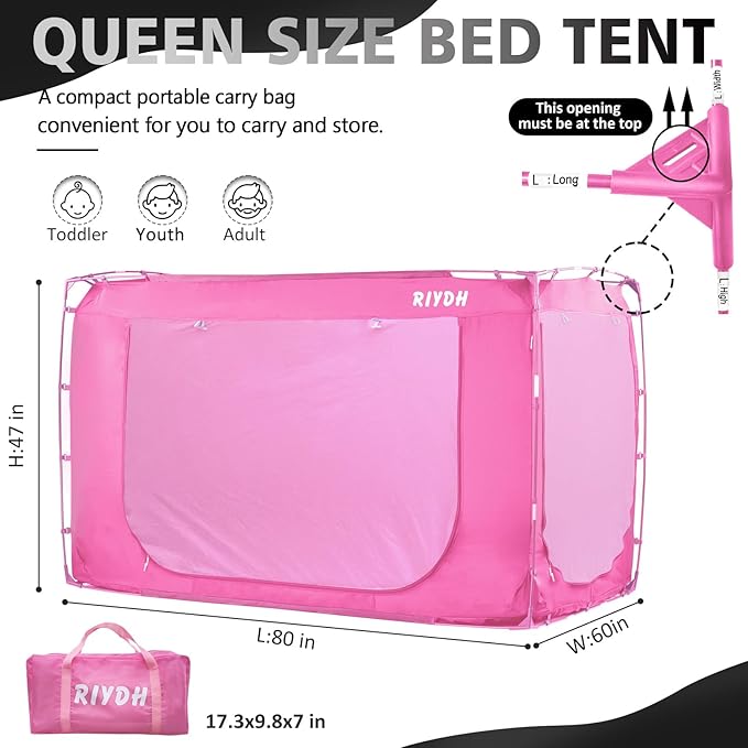 Bed Tent Bed Canopy Queen Size Tents for Adult and Kids- Original Design Portable Dream Tent Indoor Sleeping Tents 80% Blackout with 3 Doors Breathable Big Space Tents