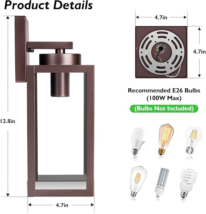 BesLowe Outdoor Wall Light Fixtures Exterior Waterproof Wall Lanterns Brown Porch Sconces Wall Mounted Lighting with E26 Sockets &amp Glass Shades Modern Wall Lamps for Patio Front Door Entryway