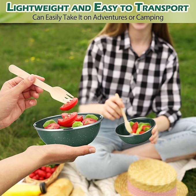 Sawysine 8 Pcs 6 Inch Enamel Bowl for Camping and Backpacking Enamelware Mixing Bowls Camping Cookware for Outdoor Cooking Picnic Snacks Home Farmhouse(Green)