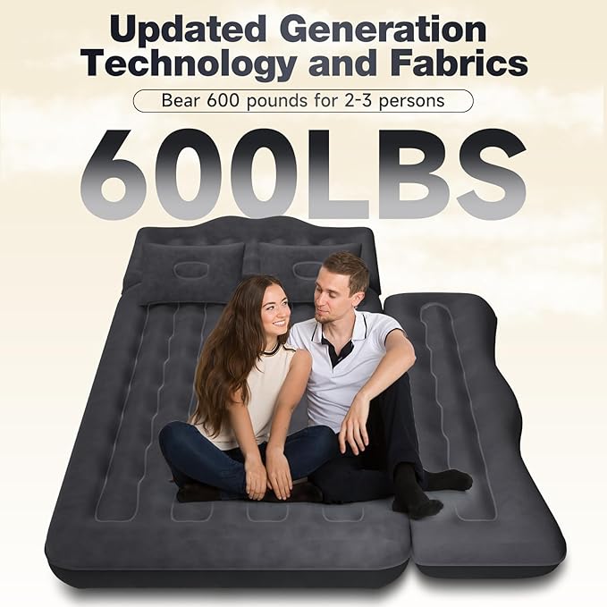 Back Seat Car Air Mattress: Inflatable SUV Car Camping Bed for Truck Van Thickened Double-Sided Flocking Travel Car Sleeping Pad with Air Pump 2 Pillows