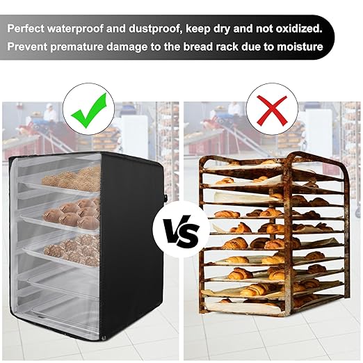 Bread Rack Cover with Zipper 10tier Sheet Pan Rack/Bun Pan Rack Cover with Vents 23X28X32 Bakery Single Rack Covers Waterproof and DustproofBlack