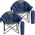2 Pack Oversized Camping Chair with Cup Holder &amp Carry Bag 500lbs Heavy Duty Moon Saucer Folding Chair for Outdoor Lawn Sports Patio Navy Blue