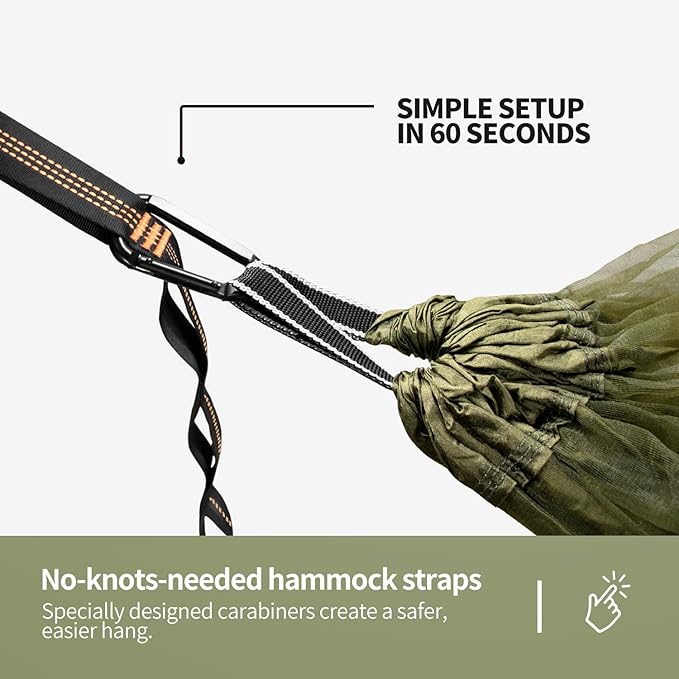 Hammock with Mosquito Net - Lightweight Portable 1 Person Hammock - for Camping Hiking Backpacking Travel a Festival or The Beach