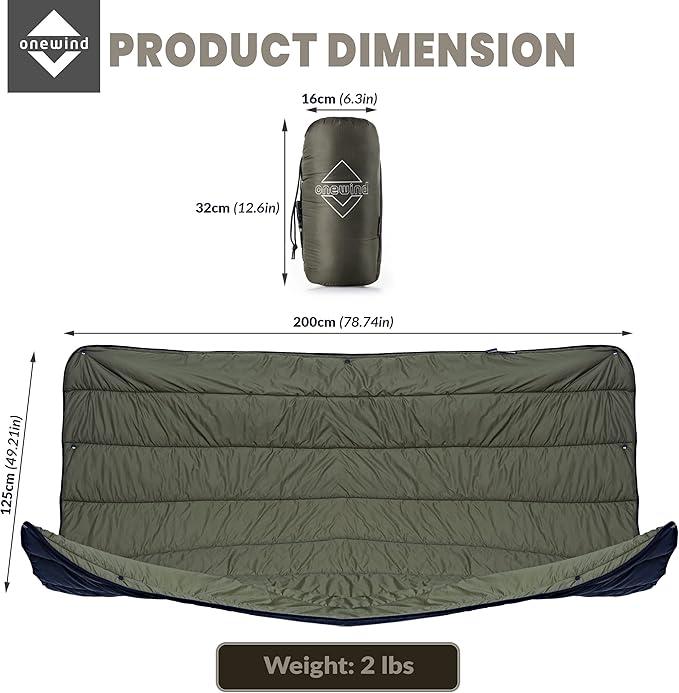 onewind Camping Blanket Recycled Nylon Fabric Dupont Sorona Fillings Warm Puffy Breathable Windproof Packable Lightweight Camping Quilt for Outdoor Hiking Backpacking Travel Beach