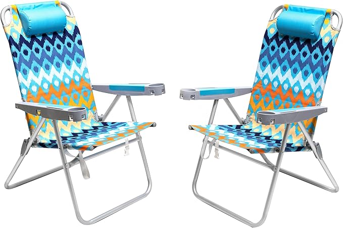 SUNNYFEEL 17 Tall Oversized Beach Chairs 2 Pack for Adults Heavy Duty 300 LBS 5 Position Portable High Folding Camping Chair with Cup Holder for Outdoor/Lawn/Trip Foldable Sand Chairs for Adults