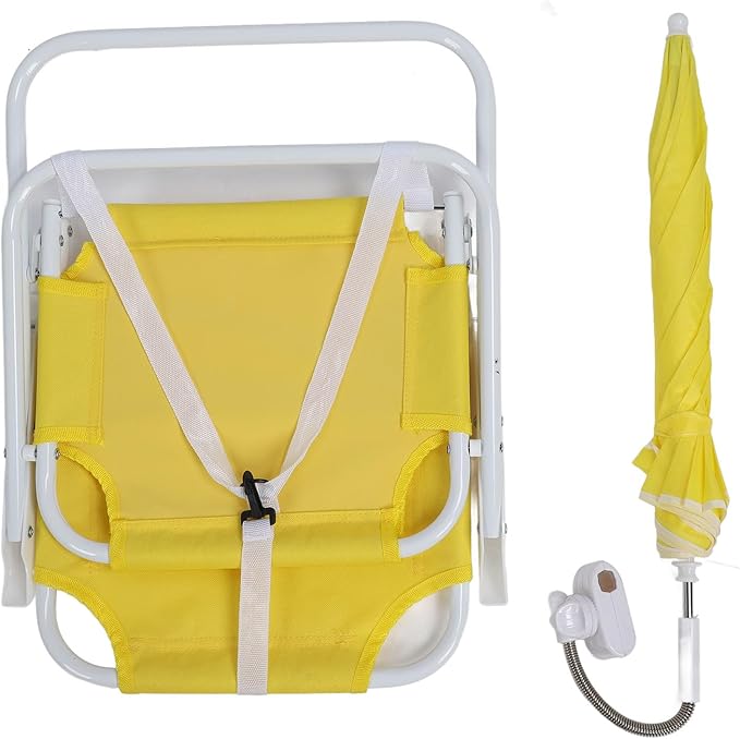 Low Beach Chair with Sun Umbrella Folding Camping Chair with Canopy Shade for Kids Adults Portable Children Camping Chairs Lawn Chair with Umbrella for Picnics Vacations