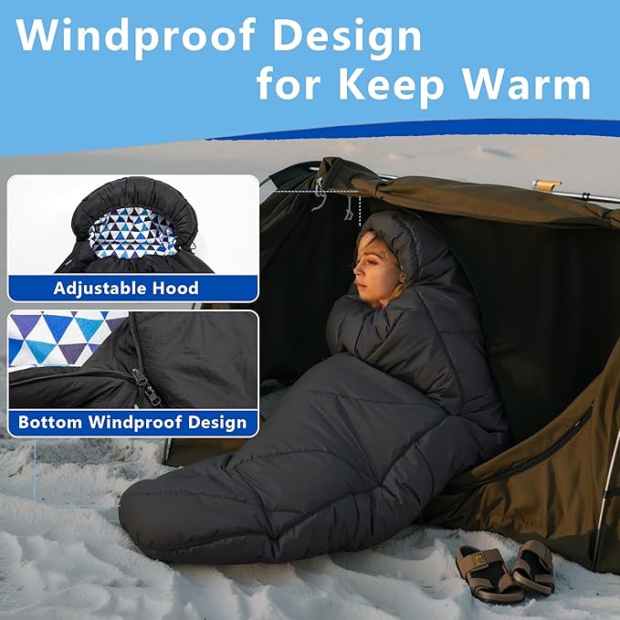 BISINNA Flannel XL Sleeping bag for Adults Warm &amp Cold Weather Sleeping bag 3-4 Season with 100% Cotton Lining Large Sleeping bag for Hiking Backpacking Travel Indoor and Outdoor