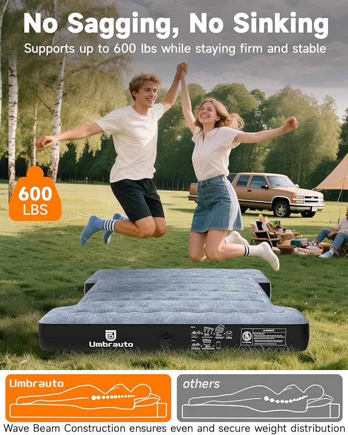 Umbrauto Inflatable Truck Bed Air Mattress for Full Size Short Truck Beds 5.5-5.8ft with Pump &amp Carry Bag. Perfect for Outdoor Adventures
