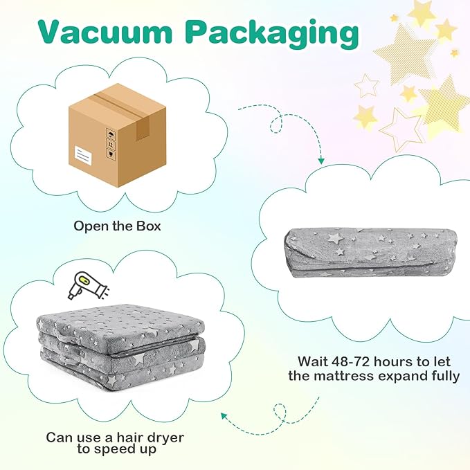 Costzon Foldable Floor Mattress for Kids Glow in The Dark Toddler Floor Nap Mat w/Washable Flannel Cover Tri-Folding Children Floor Bed for Sleeping Daycare Playroom School Kindergarten or Nursery
