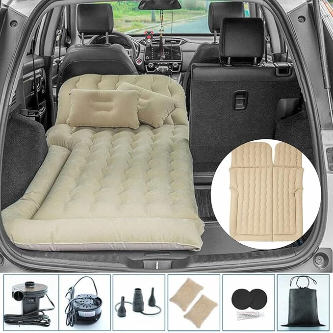 Car Air Mattress for Nissan Pathfinder IV 2012-2017 2018 2019 2020 2021 Car Mattress Inflatable Bed Portable Foldable with Pillow Camping Travel Car AccessoriesBeige