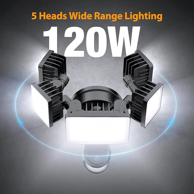 Onforu 5 Heads 120W 12000LM Smart LED Security Lights Motion Sensor Outdoor APP Control 340° Illumination WiFi Alexa Flood Light 2700K-6500K Exterior Motion Detector IP65 Wall Light for Yard Black