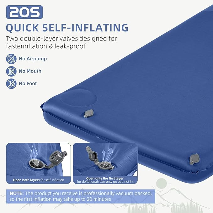 Memory Sleeping Pad 3.1 Ultra-Thick Foam Sleeping Mats for Camping Easy Inflate&ampDeflate9.5 R-Value Insulated Camping Mattress Pad with Pillow for Car Travel Tent