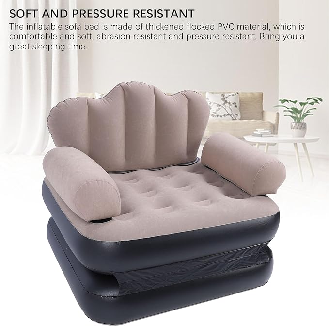 BAFOVY Inflatable Sofa Mattress Portable Foldable Sofa Bed with Backrest 440.9lb Load Bearing Capacity Easy to Inflate and Store for Coffee Color Home Travel Camping