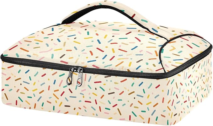 Casserole Carrier Colorful Thin Lines PatternInsulated Casserole Carrier for Hot or Cold Food Thermal Lunch Tote for Potluck Parties Picnic Beach Fits 9 x 13 Inches Baking Dish