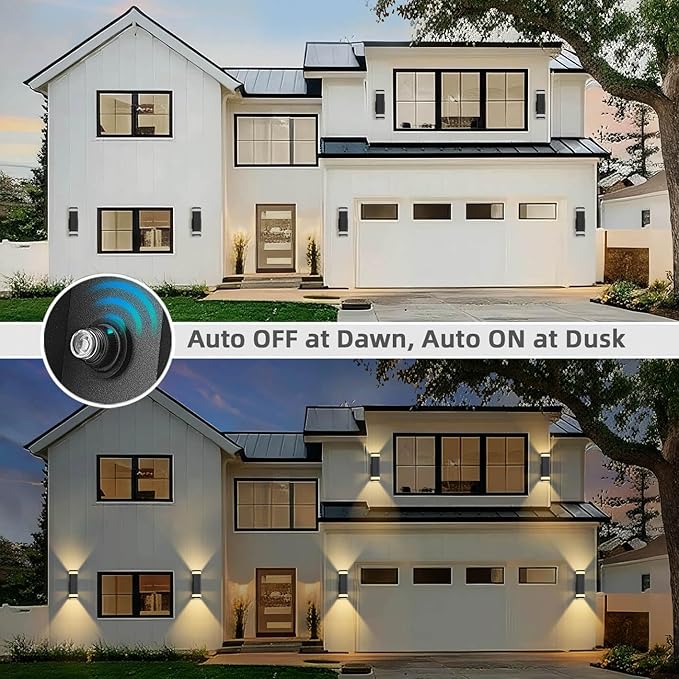 RAYVO Dusk to Dawn Outdoor Wall Light Modern Up and Down Outdoor Light Fixture with Sensor Waterproof Aluminum Wall Sconce for Porch Garage Patio LED Bulbs Included Black Finish