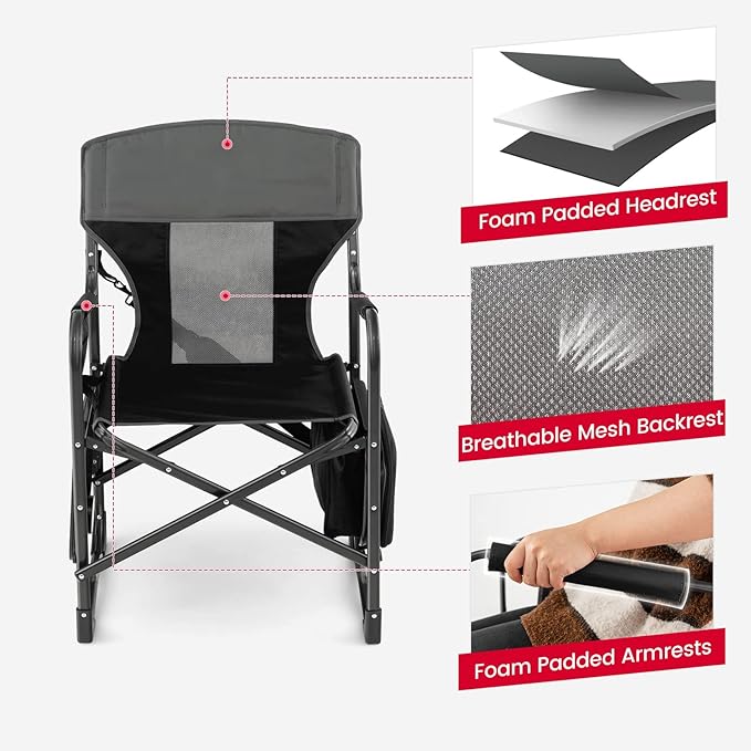Tangkula Camping Chairs Folding Camp Chair with Side Table Cooler Bag Portable Outside Padded Lawn Chair for Travel Picnic Fishing Heavy Duty Oversized Director Chair for Adults Supports 400lbs
