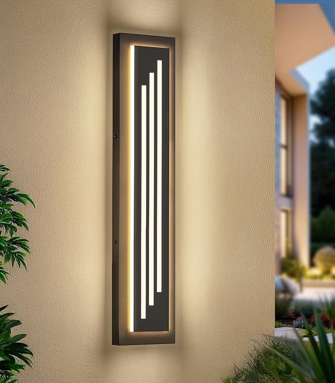 tewei 23.6'' Outdoor Wall Lights Modern Black LED Outdoor Wall Sconce Large Long Exterior Lighting Fixtures 3000K Waterproof Front Porch Lights Outside Lights for House Garage Indoor 1 Pack