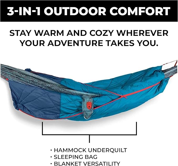 Grand Trunk 360° ThermaQuilt 3-in-1 Hammock Underquilt | Converts to Sleeping Bag or Blanket | 40°F Rated Lightweight Insulated Camping Quilt | Blue/Navy
