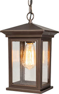Outdoor Hanging Lantern Waterproof Pendant Light with Clear Seeded Glass Oil Rubbed Bronze Finish E26 Socket Classic Porch Ceiling Light for Patio Corridor Entryway