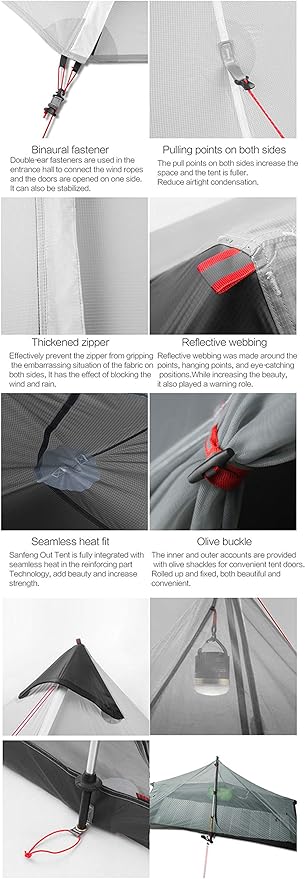 3F UL GEAR Lanshan 2 Person Tent Hiking Ultralight Camping Tent Professional 15D Silnylon Rodless Trekking Pole Tent Waterproof Backpacking Outdoor for Camping Bivvy