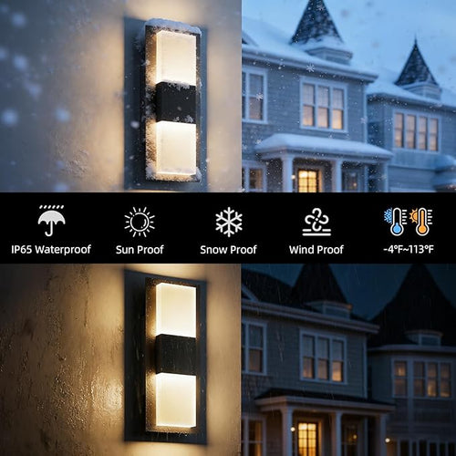 12.4 inches Outdoor Led Wall Light 30W 3000K Hardwired Porch &amp Patio Aluminum Sconces with Frosted Acrylic LampshadeIP65 Waterproof Exterior Wall Lamp for GarageFront Door(Black2Pack)