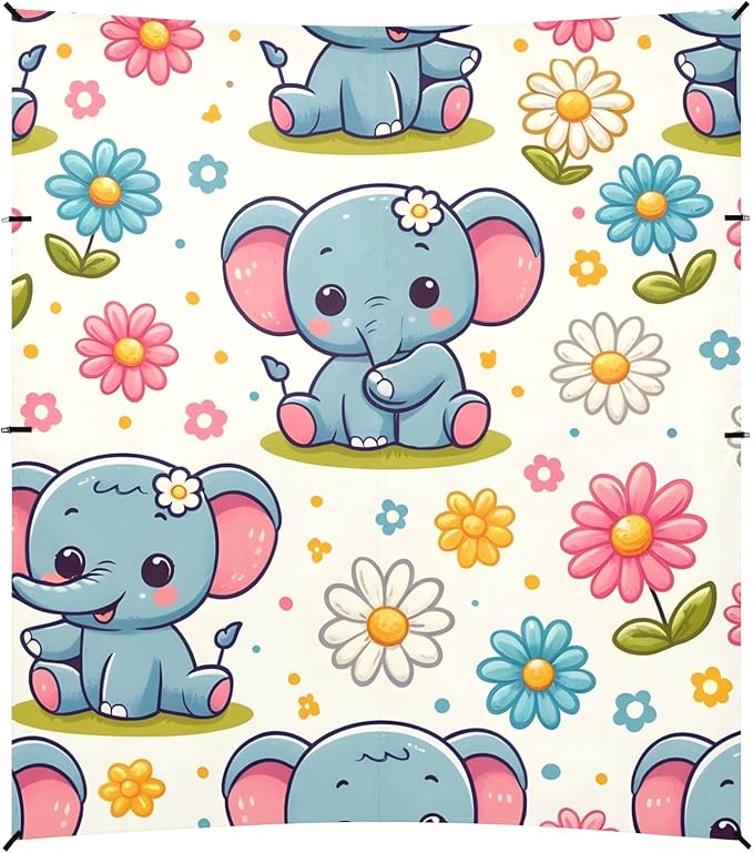 Cute Cartoon Little Elephant Little Daisy Camping Sun Shelter Beach Tent Portable Beach Sun Shade Outdoor Canopy for Camping Trips Fishing Picnic