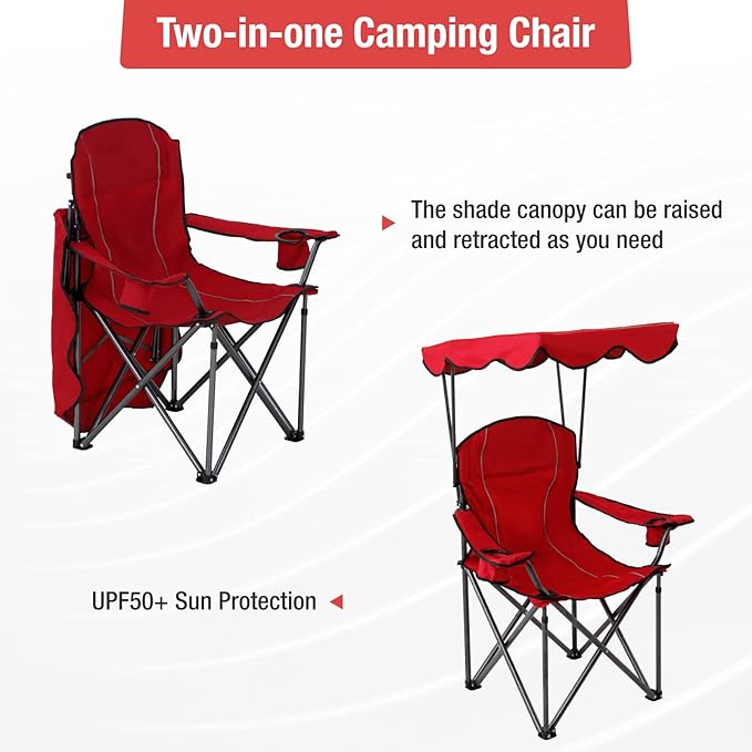 ALPHA CAMP Oversized Camping Chair with Shade Canopy Folding Lawn Chairs