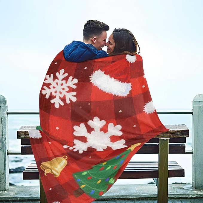 Soft Throw Blanket Merry Christmas White Snowflakes Blankets For Adults 50'' x 70''