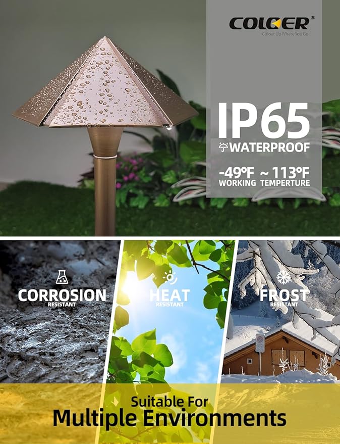COLOER 12V Brass Outdoor Low Voltage Garden Path Lights for Outside(Bronze23.2 Tall 7.9 Shade) with 2W 2700K G4 LED Bulb(605B)