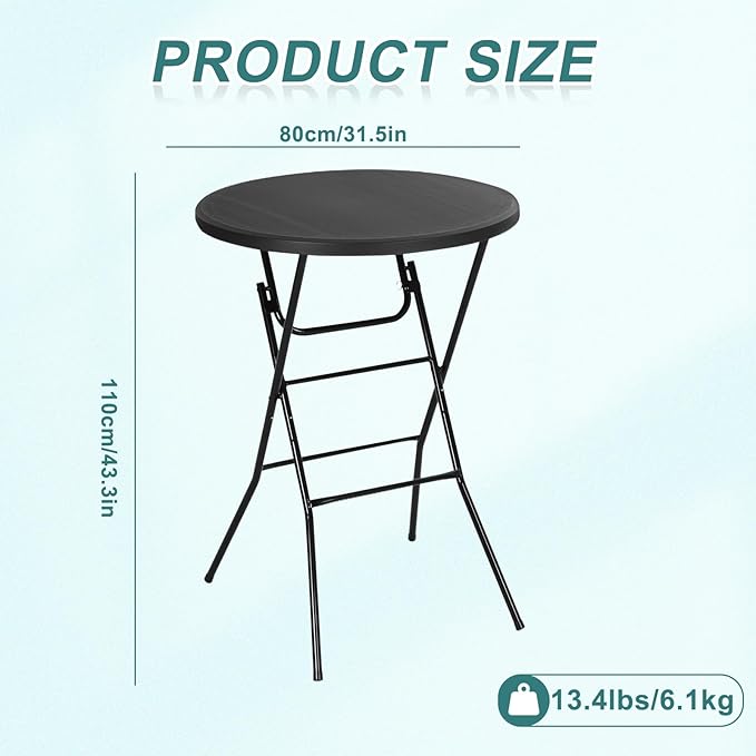 Nice C Plastic High Top Round Table Portable Cocktail Bar Table 31.5 Folding Counter Height Tables Waterproof Outdoor/Indoor Tables for Parties Weddings Camping Backyard (Black 2 Pack)