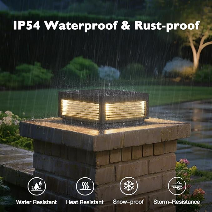 Outdoor Post Lights 11.81 Column Pillar Light Hard Wired Modern Fence Posts Lamp Waterproof 3000K Warm LED Lighting Lantern with E26 Bulb for Patio Driveway Garden Decoration