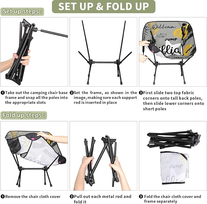 Custom Camping Chair Personalized Portable Backpacking Chair with Name Lightweight Folding Chair for Beach Hiking Basketball Ball