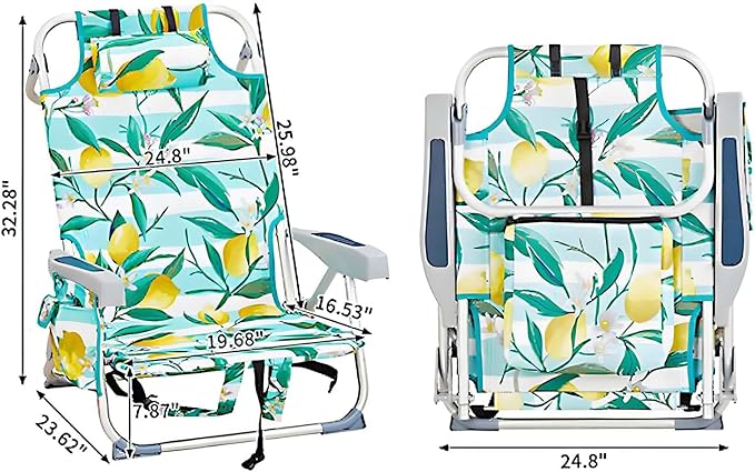 Folding Beach Chair Portable Camping Chair with Headrest Cup Holder &amp Armrests Backpack Beach Chair with 5 Positions Supports 220lbs for Camping Lawn Concert (1-Pack) ‌