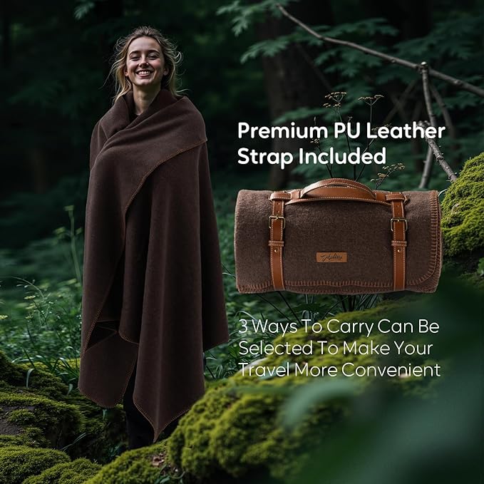 100% Wool Blanket 62 x 86 Warm Thick Washable Military Wool Blanket Great for Camping Outdoors Sporting Events Survival Kits Brown