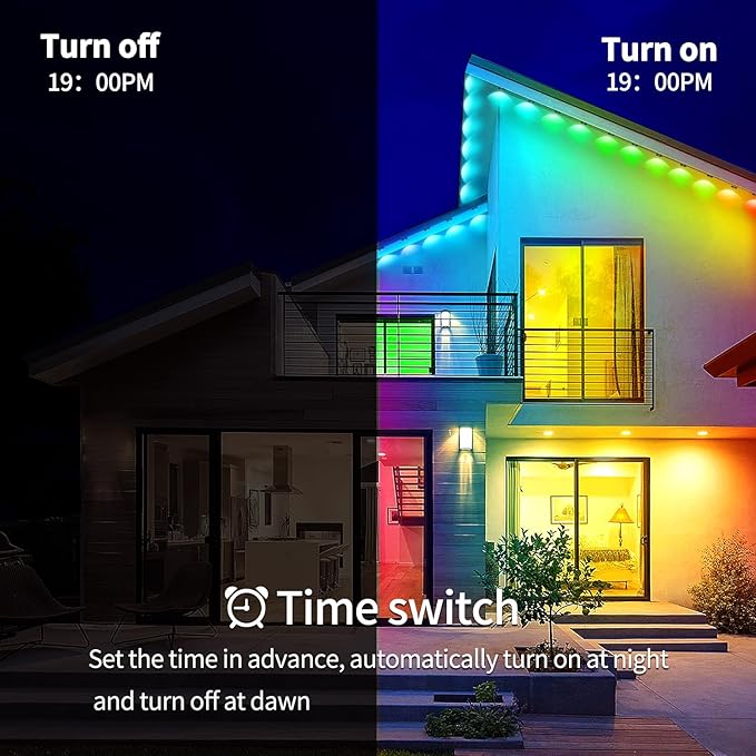 400ft Permanent Outdoor LightsRGB Eaves LightsDIY Scene Modes IP67 Waterproof Outside Under Eave LightingSmart Christmas Light for Outdoor DecorGarden DecorHouseParty(Two 200ft Rolls)