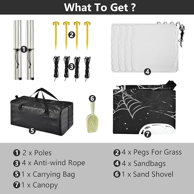 ALAZA Skull Spider Web Beach Tent Sun Shelter UPF50+ Protection Beach Shade Canopy w/ 4 Sandbags for Outdoor Camping Fishing Backyard Fun Picnic 10x9 ft