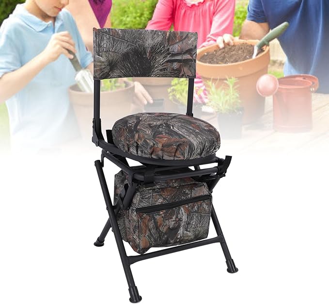 360° Swivel Chairs for Ground Blinds Portable Folding Camping Chairs for Adults Seats with Hard Arms for Fishing Camping 600D Oxford Lawn