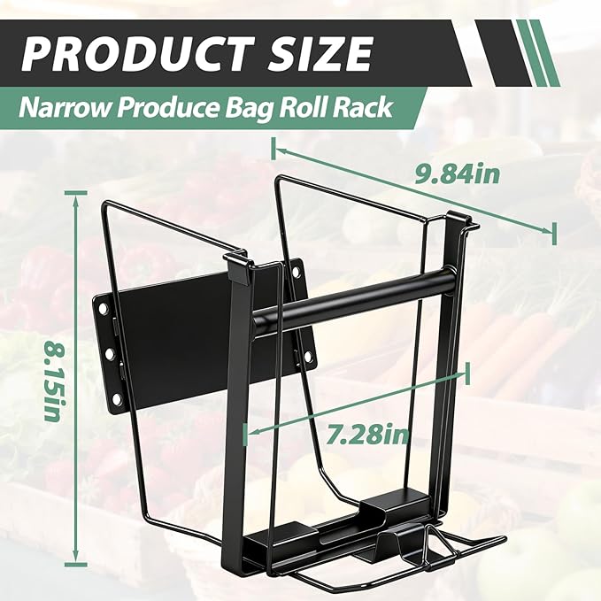 Moxweyeni Narrow Produce Roll Rack for Plastic Bags Holder Organizer 7 x 10 x 8 Inches Wall-Mountable Dispenser Rack with Removable Rod for Kitchen Supermarket Grocery And Store