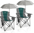 CAMPHILL 2 Pack Oversized Camping Chairs with Adjustable Umbrella-Folding Padded Lawn Chair with Backrest &amp Comfy Armrest-Heavy Duty for Beach Patio PicnicDark Green